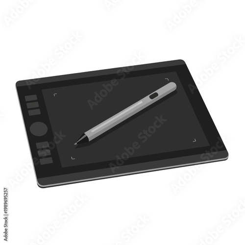 Digital drawing tablet with stylus, a modern tool for graphic designers and artists, facilitating creative digital art, illustration, and computer-aided design