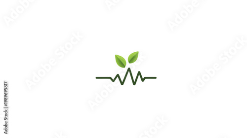 Green heart pulse line with growing leaves symbolizing natural health, wellness, eco-friendly medicine, and sustainable care.