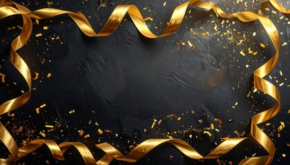 A dark background with gold confetti and ribbons (1)