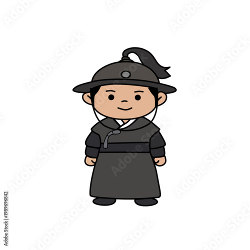 Simplified iconic illustration of a historical character wearing traditional East Asian korean clothing