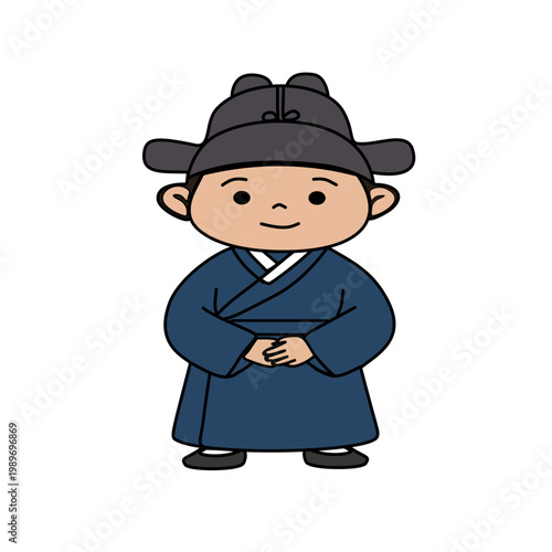 Traditional Korean Man Wearing Hanbok Illustration