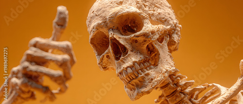 The skeleton giving thumbs up with a vibrant orange background.