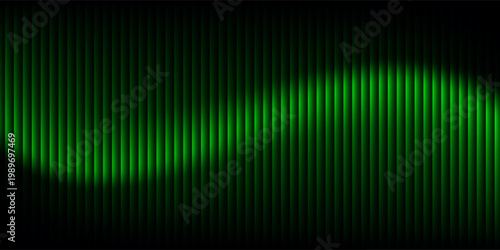 Dark green neon gradient ribbed glass. Vector ribbed glass texture background. Mesh gradient. acrylic ribbed bath surface. Reeded glass background semitransparent overlay. Bath wall window