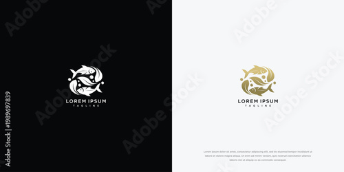 Circular Logo Design Featuring Fish and Leaves