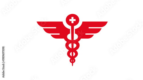 Modern Medical Caduceus Symbol with Health Cross Icon, Healthcare and Emergency Services Illustration