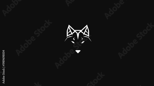 Modern Geometric White Wolf Head on Black Background – Minimalist Polygonal Animal Vector Illustration