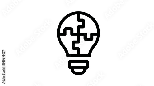 Lightbulb with puzzle pieces icon symbolizing innovative ideas, creative solutions, problem-solving, and strategic thinking