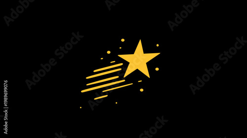 Sparkling golden star icon with a glowing motion trail and particles on a black background, representing success, magic, or quality rating.