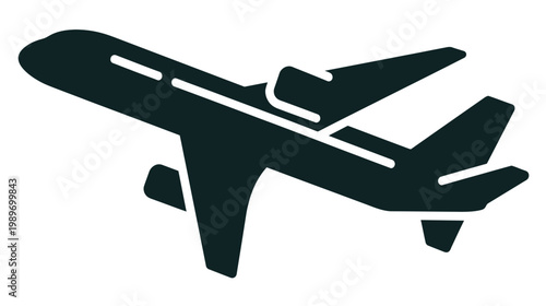 Airplane taking off vector icon. Commercial aircraft flight symbol. Aviation travel transport illustration isolated on white.