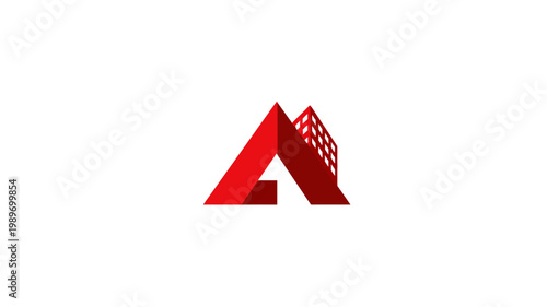 Modern red triangular architectural abstract logo design. Minimalist graphic icon for business, construction, real estate, or technology company.
