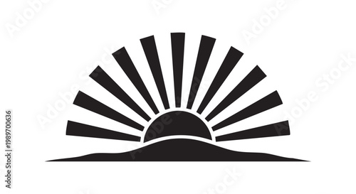 Abstract sun logo design featuring rising sun with long rays over wavy horizon line symbol for hope and new beginnings art.
