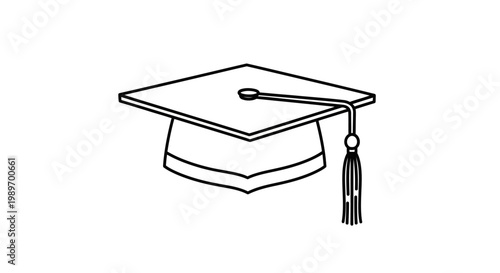 Graduation Cap Icon Black Line 2pt Stroke Education Outline Vector