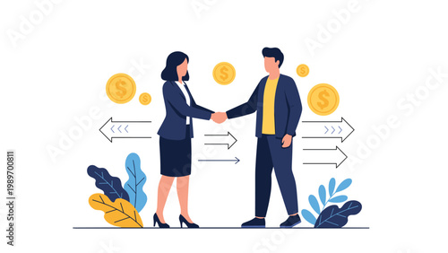 Professional business handshake representing a successful financial agreement or partnership between a man and woman.