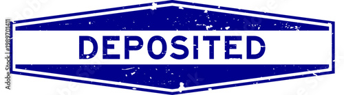 Grunge blue deposited word hexagon rubber seal stamp on white background