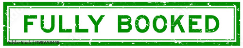 Grunge green fully booked word square rubber seal stamp on white bacckground