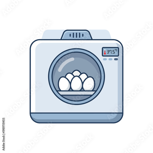 Egg incubation icon with eggs and temperature indicator, flat hatchery design