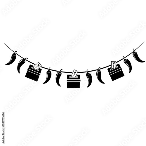 Cinco de Mayo Chili Garland Ballot Concept Black Minimal Vector