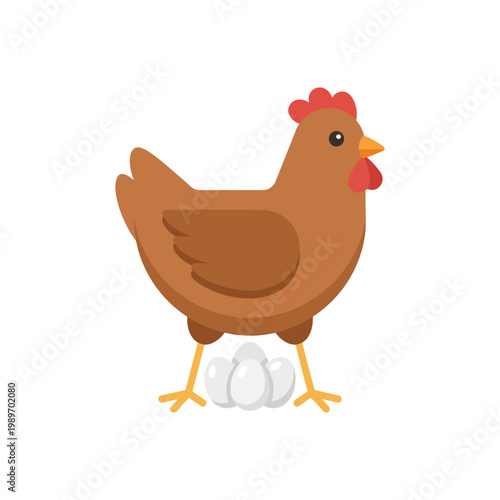 Laying hen icon with eggs under body, simple flat vector poultry farm bird.