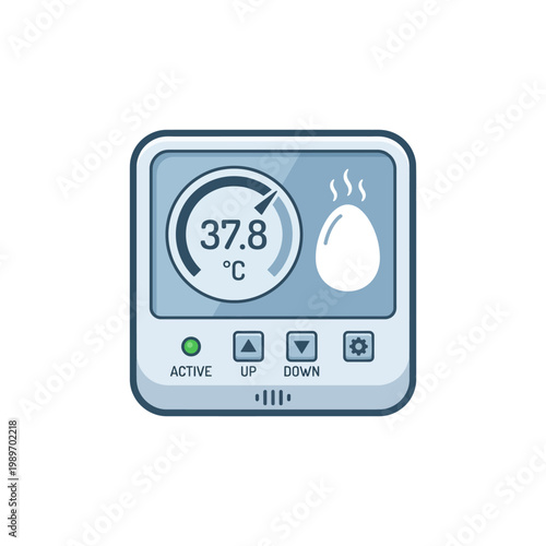 Temperature control icon with egg gauge, flat hatchery monitoring design