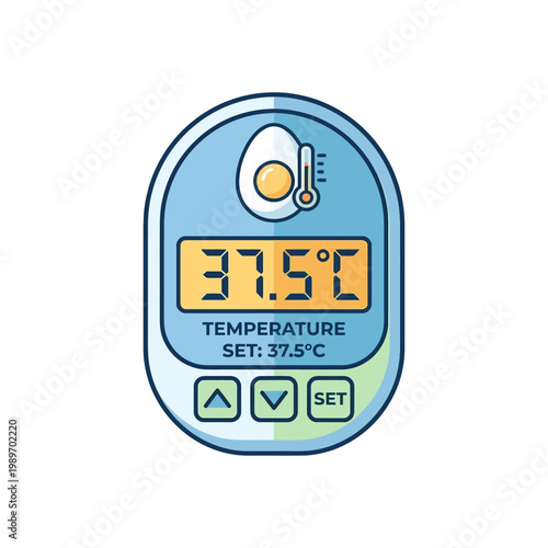 Temperature control icon with egg gauge, flat hatchery monitoring design