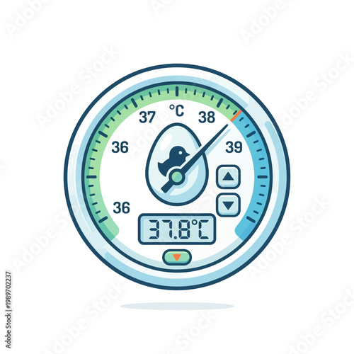 Temperature control icon with egg gauge, flat hatchery monitoring design
