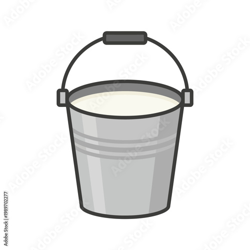 Milk bucket icon with fresh cow milk, simple flat vector dairy farming equipment.