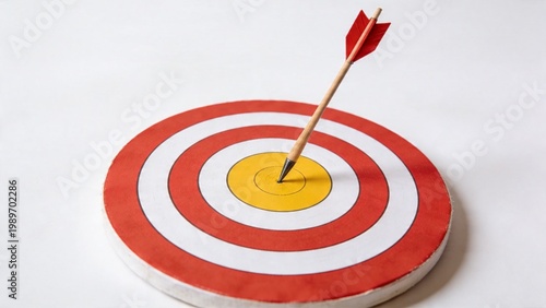  features a classic archery target with concentric circles. The target is circular and consists of alternating red, white, and
