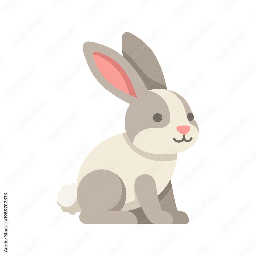 Obraz premium Rabbit farm animal icon, simple bunny with long ears sitting, flat vector illustration.
