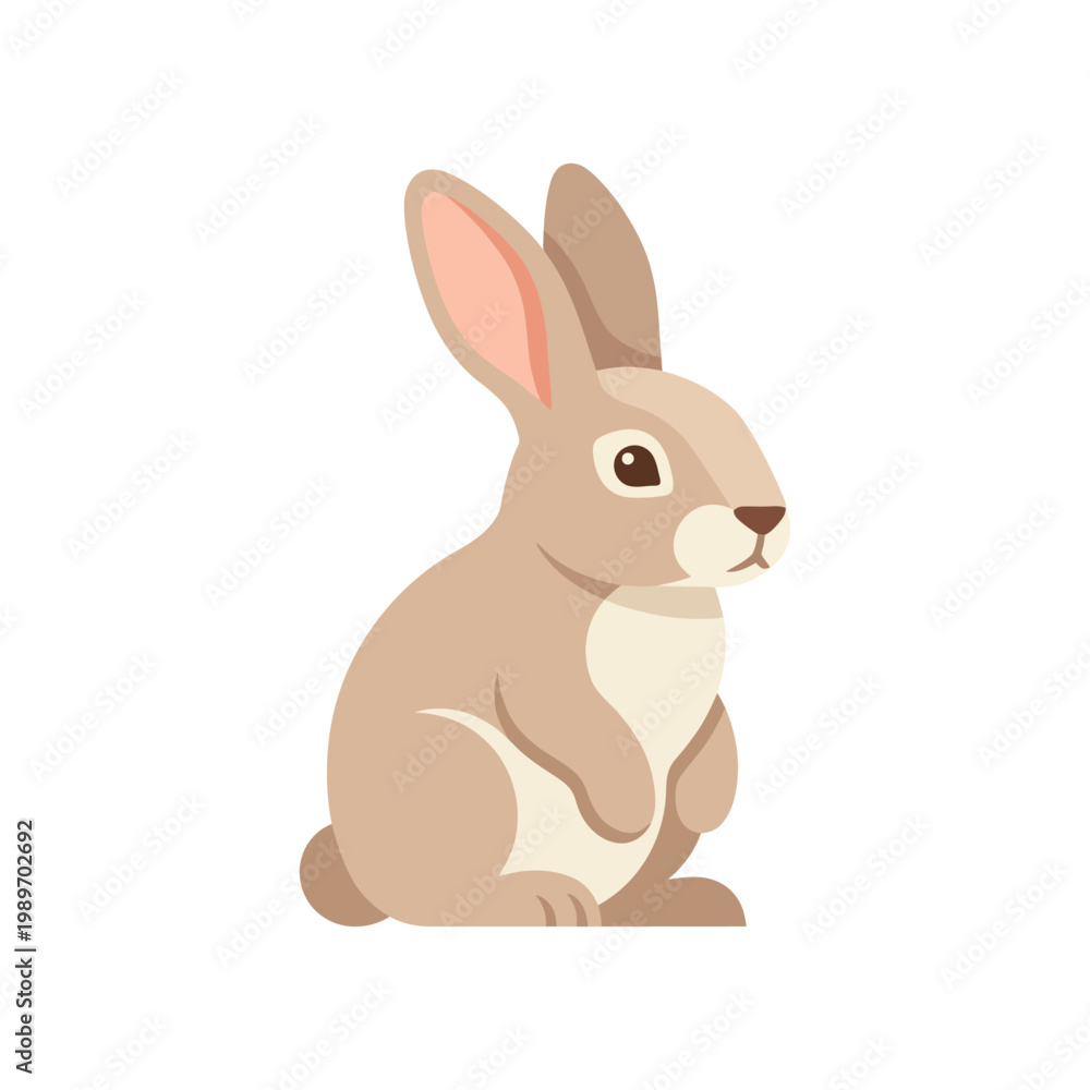 Obraz premium Rabbit farm animal icon, simple bunny with long ears sitting, flat vector illustration.