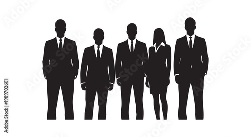 Business team silhouettes group of professional men and women in formal suits standing together leadership corporate staff.