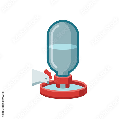 Poultry waterer icon, simple chicken drinking container with tray base, flat vector.