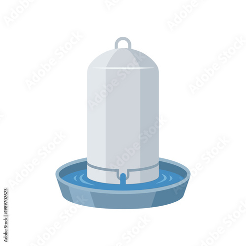 Poultry waterer icon, simple chicken drinking container with tray base, flat vector.