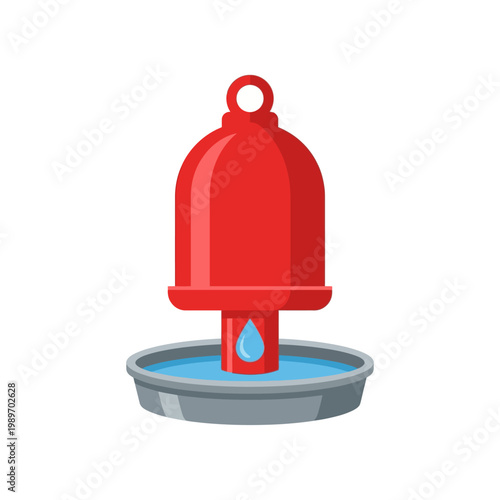 Poultry waterer icon, simple chicken drinking container with tray base, flat vector.