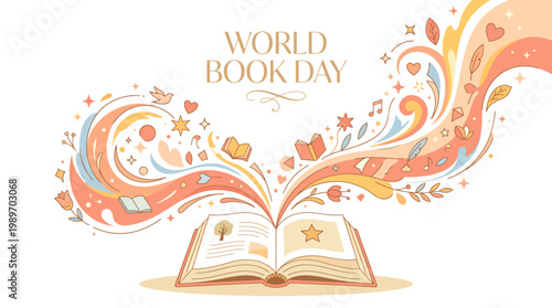 World Book Day celebration with open book.