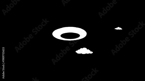 Abstract eye-like ring and shapes on a dark background, minimalist cosmic design, mysterious concept art