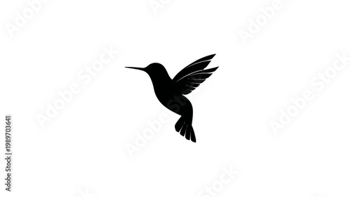 Elegant black hummingbird silhouette in flight, isolated vector graphic for logo or icon design