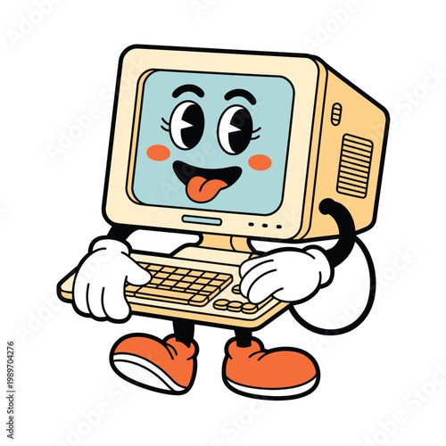 Cartoon of a smiling man in a retro T V holding a smartphone