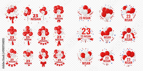 23 Nisan National Sovereignty and Children's Day celebration designs with balloons and confetti.