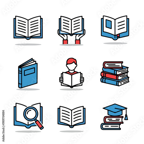 Reading and Education Icon Set – Academic Learning Symbols