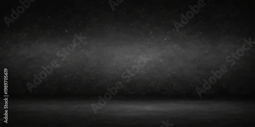 Empty dark grunge room with a vintage gray concrete wall texture and blank black chalkboard surface for an old industrial design backdrop