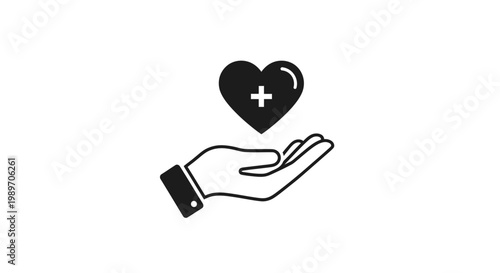 Hand holding heart with medical cross.