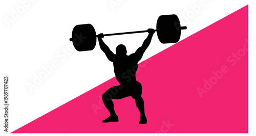 Silhouette of a weightlifter successfully completing a clean and jerk lift
