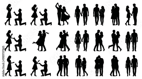 Collection of silhouette couple poses for romance and relationships