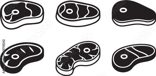 Raw Beef Steak Icons Set for Meat and BBQ Design