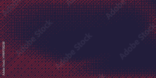 Vector dots cascade in vivid reds against deep navy background with crisp halftone geometry and scalable luminous detail, graphic illustration