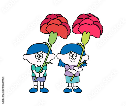カーネーションを持つこどものイラスト