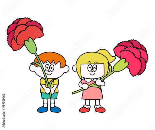 カーネーションを持つこどものイラスト
