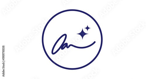 Signature with sparkles in circle logo.