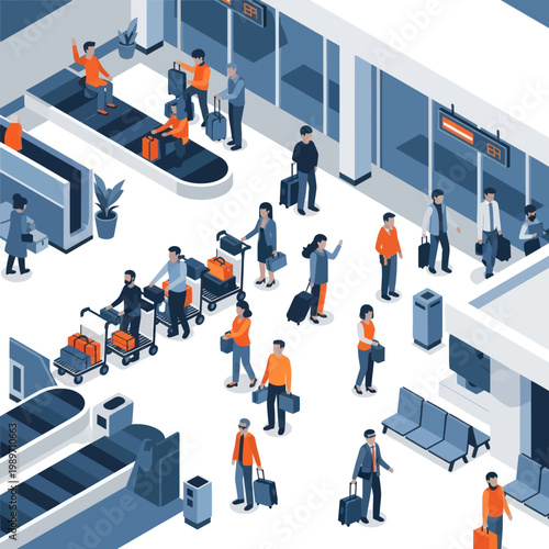 People with Luggage at Airport Baggage Claim Area.