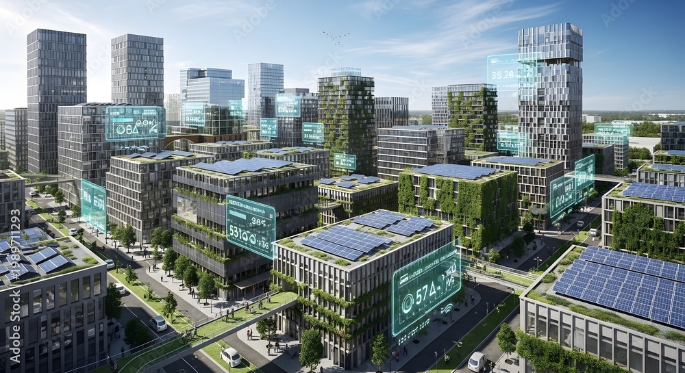 Obraz premium Sustainable Urban Cityscape with Green Buildings.